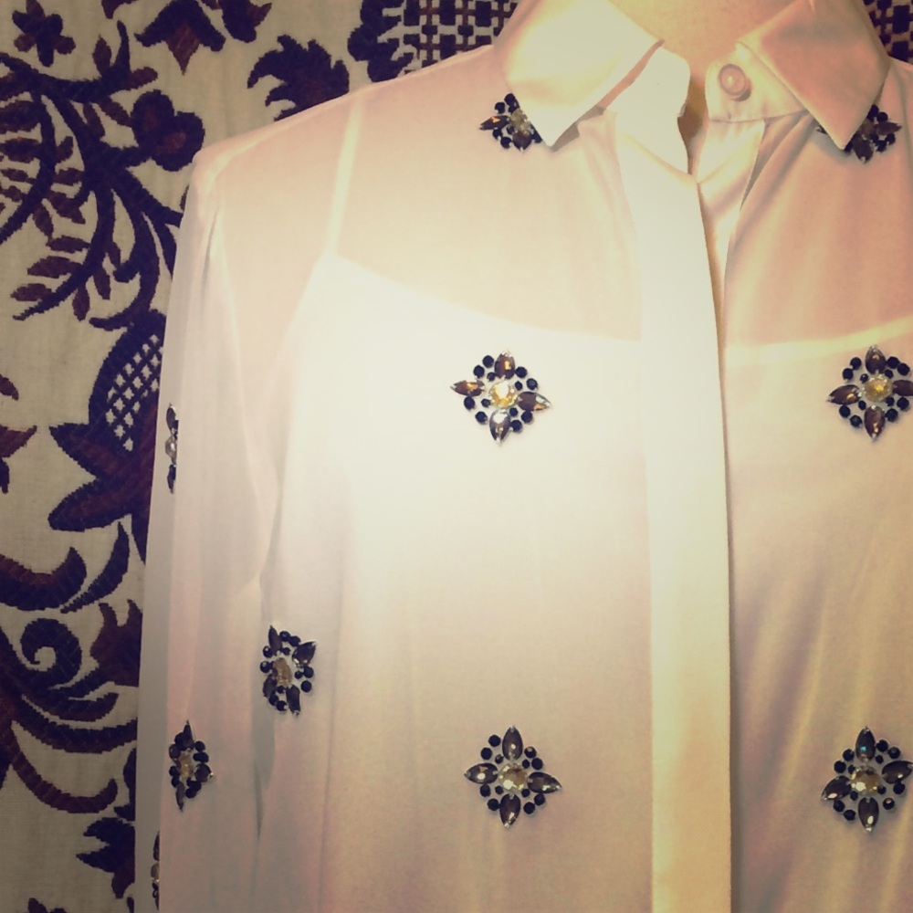 COPY - GLAM NWOT DKNY silk top with crystal beading